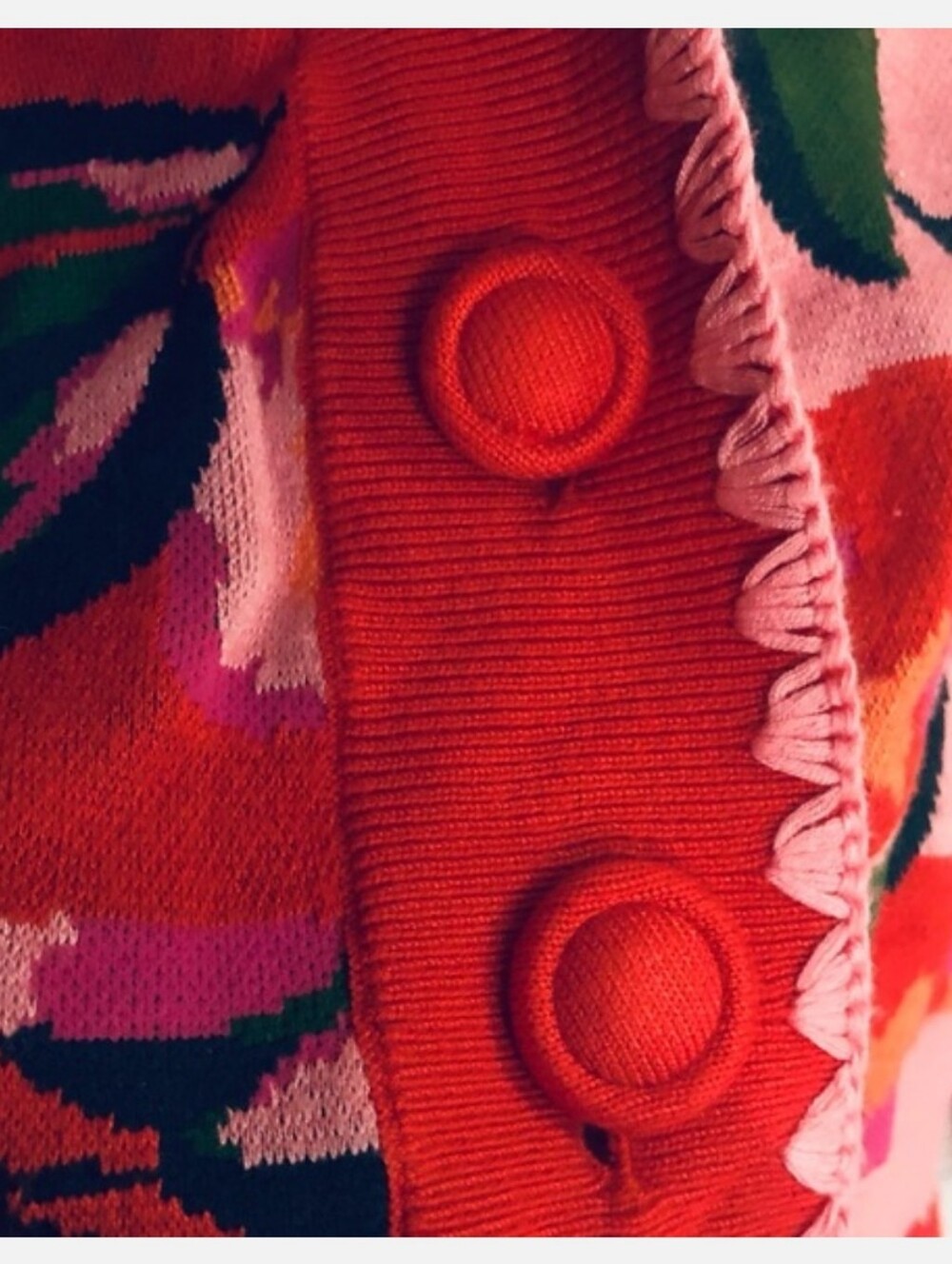 FARM RIO Mixed Papaya Knit Vibrant Red Pink Long Sleeve Cardigan Small NWOT - Picture 8 of 15